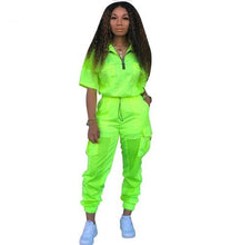 Load image into Gallery viewer, 2019 Neon Green 2 Two Piece Set Tracksuit Women Festival Clothes Plus Size Summer Outfits Top+Pant Sweat Suit Matching Sets