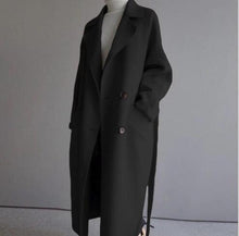 Load image into Gallery viewer, Winter Coat Women Wide Lapel Belt Pocket Wool Blend Coat Oversize Long Trench Coat Outwear Wool Coat Women