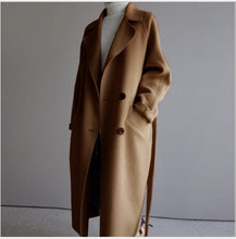 Load image into Gallery viewer, Winter Coat Women Wide Lapel Belt Pocket Wool Blend Coat Oversize Long Trench Coat Outwear Wool Coat Women