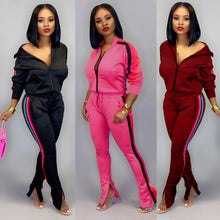 Load image into Gallery viewer, TWO PIECE SET Women Clothing Tracksuit Striped Top Pants Casual Sweat Suit Sportswear Long Sleeve 2 Piece Set Plus Size Autumn