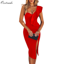 Load image into Gallery viewer, Ocstrade New Arrival 2020 Women One Shoulder Bandage Dress Elegant Ruffles Red Bandage Dress Bodycon Sexy Party Night Club Dress