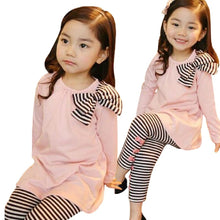 Load image into Gallery viewer, 2020 New Girls Clothing Sets Fashion Style Girls Clothes bowknot Long-Sleeved T-Shirt + Striped Leggings Kids Clothing sets