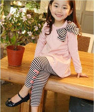 Load image into Gallery viewer, 2020 New Girls Clothing Sets Fashion Style Girls Clothes bowknot Long-Sleeved T-Shirt + Striped Leggings Kids Clothing sets