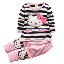 Load image into Gallery viewer, 2020 New Girls Clothing Sets Fashion Style Girls Clothes bowknot Long-Sleeved T-Shirt + Striped Leggings Kids Clothing sets
