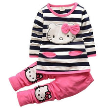 Load image into Gallery viewer, 2020 New Girls Clothing Sets Fashion Style Girls Clothes bowknot Long-Sleeved T-Shirt + Striped Leggings Kids Clothing sets