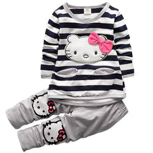 Load image into Gallery viewer, 2020 New Girls Clothing Sets Fashion Style Girls Clothes bowknot Long-Sleeved T-Shirt + Striped Leggings Kids Clothing sets