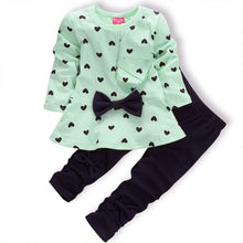 Load image into Gallery viewer, 2020 New Girls Clothing Sets Fashion Style Girls Clothes bowknot Long-Sleeved T-Shirt + Striped Leggings Kids Clothing sets