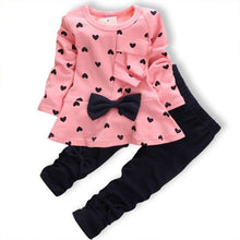 Load image into Gallery viewer, 2020 New Girls Clothing Sets Fashion Style Girls Clothes bowknot Long-Sleeved T-Shirt + Striped Leggings Kids Clothing sets