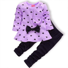 Load image into Gallery viewer, 2020 New Girls Clothing Sets Fashion Style Girls Clothes bowknot Long-Sleeved T-Shirt + Striped Leggings Kids Clothing sets