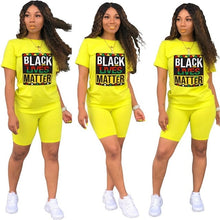 Load image into Gallery viewer, Adogirl Letters Print Women Casual Two Piece Set Tracksuit Short Sleeve T Shirt Top Shorts 2020 Summer Female Fashion Outfits