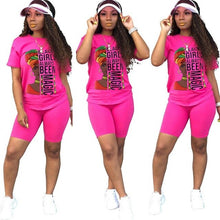 Load image into Gallery viewer, Adogirl Letters Print Women Casual Two Piece Set Tracksuit Short Sleeve T Shirt Top Shorts 2020 Summer Female Fashion Outfits