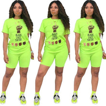 Load image into Gallery viewer, Adogirl Letters Print Women Casual Two Piece Set Tracksuit Short Sleeve T Shirt Top Shorts 2020 Summer Female Fashion Outfits