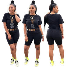 Load image into Gallery viewer, Adogirl Letters Print Women Casual Two Piece Set Tracksuit Short Sleeve T Shirt Top Shorts 2020 Summer Female Fashion Outfits
