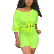 Load image into Gallery viewer, Two Piece Set Women Tshrts+High Waist Shorts Summer Shirt Crop Top Short Sleeves Tees Tracksuit Femme Clothes Ropa De Mujer 2020