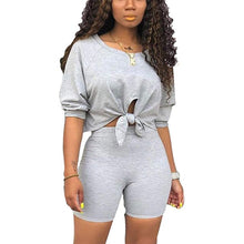 Load image into Gallery viewer, Two Piece Set Women Tshrts+High Waist Shorts Summer Shirt Crop Top Short Sleeves Tees Tracksuit Femme Clothes Ropa De Mujer 2020