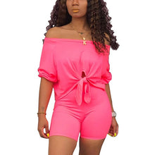 Load image into Gallery viewer, Two Piece Set Women Tshrts+High Waist Shorts Summer Shirt Crop Top Short Sleeves Tees Tracksuit Femme Clothes Ropa De Mujer 2020
