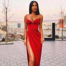 Load image into Gallery viewer, Cryptographic Spaghetti Straps Black Sexy Backless Midi Dresses Gown Party Club Sleeveless Bodycon Split Dress Vestidos Solid