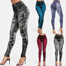 Load image into Gallery viewer, 2020 Women Gym Leggings Faux Denim Jeans Leggings Pocket Printing Leggings Casual High Waist Pencil Pants Plus Pants