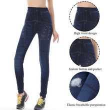 Load image into Gallery viewer, 2020 Women Gym Leggings Faux Denim Jeans Leggings Pocket Printing Leggings Casual High Waist Pencil Pants Plus Pants