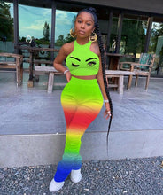 Load image into Gallery viewer, Adogirl Casual Ruched Changing Color Two Piece Set Tank Sleeveless Crop Top Rainbow Pleated Pants Fashion Tracksuits Suit
