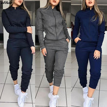 Load image into Gallery viewer, Women 2 Pcs Tracksuit Sports Long Sleeve Sweatshirts Thin Fleece Joggers Suits Running Set Workout Gym Spring Sportswear