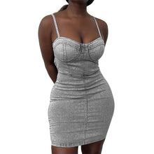 Load image into Gallery viewer, 2020 New Sexy Women Denim Dress For Streetwear Patchwork Sleeveless Backless Solid Lady Summer Bodycon Strapless Mini Dress