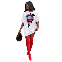Load image into Gallery viewer, Echoine Women Active Wear Short Sleeve Lips Print O-neck T-shirts Dress Vestidos Classic Fashion Club Party Tee mini Dresses