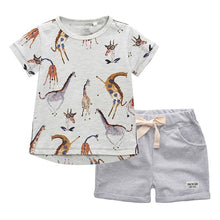 Load image into Gallery viewer, BINIDUCKLING Summer Baby Boys Kids Clothing Sets Cartoon Giraffe T-shirt+Shorts Cotton Outifts Toddler Boys Clothes Set 2T-7T