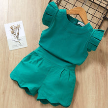 Load image into Gallery viewer, New Summer Girls Clothing Sets Fashion with flowers Sleeveless T-shirt printed shorts outfits 2Pcs Casual Kids Clothing Sets
