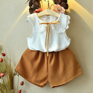 New Summer Girls Clothing Sets Fashion with flowers Sleeveless T-shirt printed shorts outfits 2Pcs Casual Kids Clothing Sets