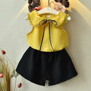 New Summer Girls Clothing Sets Fashion with flowers Sleeveless T-shirt printed shorts outfits 2Pcs Casual Kids Clothing Sets