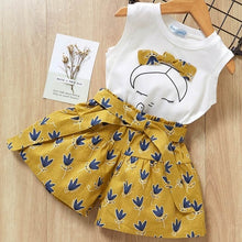 Load image into Gallery viewer, New Summer Girls Clothing Sets Fashion with flowers Sleeveless T-shirt printed shorts outfits 2Pcs Casual Kids Clothing Sets
