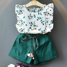 Load image into Gallery viewer, New Summer Girls Clothing Sets Fashion with flowers Sleeveless T-shirt printed shorts outfits 2Pcs Casual Kids Clothing Sets
