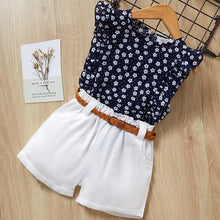 Load image into Gallery viewer, New Summer Girls Clothing Sets Fashion with flowers Sleeveless T-shirt printed shorts outfits 2Pcs Casual Kids Clothing Sets
