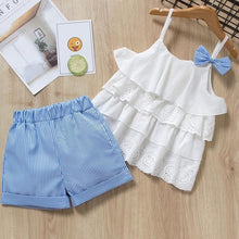 Load image into Gallery viewer, New Summer Girls Clothing Sets Fashion with flowers Sleeveless T-shirt printed shorts outfits 2Pcs Casual Kids Clothing Sets

