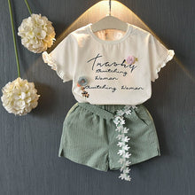 Load image into Gallery viewer, New Summer Girls Clothing Sets Fashion with flowers Sleeveless T-shirt printed shorts outfits 2Pcs Casual Kids Clothing Sets
