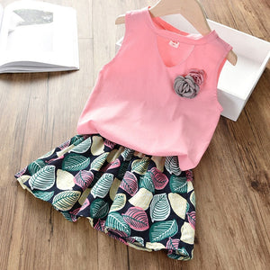 New Summer Girls Clothing Sets Fashion with flowers Sleeveless T-shirt printed shorts outfits 2Pcs Casual Kids Clothing Sets