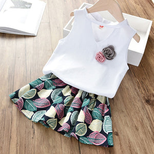 New Summer Girls Clothing Sets Fashion with flowers Sleeveless T-shirt printed shorts outfits 2Pcs Casual Kids Clothing Sets