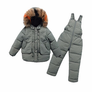 2Pcs Children's Clothes Sets 2019 New Girls and Boys Winter Fur Hooded Jacket+Romper Overalls Suit for Baby Kids Warm Clothing