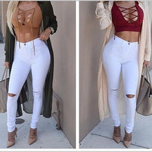 Load image into Gallery viewer, SALSPOR Casual Women Push Up Leggings Solid Color High Waist Skinny Hollow Jeans Leggings Girls Slim Ripped Denim Pencil Pants
