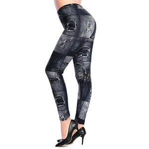 VISNXGI New Woman Fashion Jeans Print Denim Ankle-Length Imitation Skinny Jeans Holes Spandex Straight Slim Jeans Women Leggings