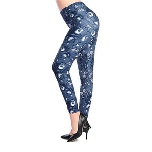 VISNXGI New Woman Fashion Jeans Print Denim Ankle-Length Imitation Skinny Jeans Holes Spandex Straight Slim Jeans Women Leggings