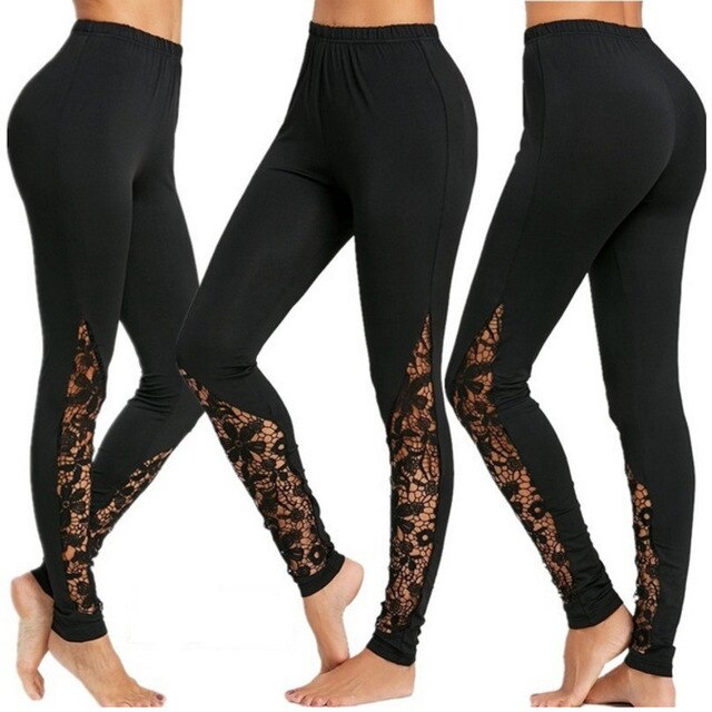 YSDNCHI Lace Skinny Leggings Black Sexy Elegant Sheer Floral Summer Women Gym Push Up Going Out Trousers Fitness Leggings