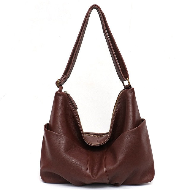 SC Luxury Italian Leather Bags for Women Casual Large Long Strap Shoulder Bag Ladies Genuine Leather Front Pocket Hobo Crossbody