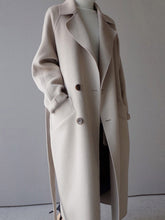 Load image into Gallery viewer, Winter Coat Women Wide Lapel Belt Pocket Wool Blend Coat Oversize Long Trench Coat Outwear Wool Coat Women
