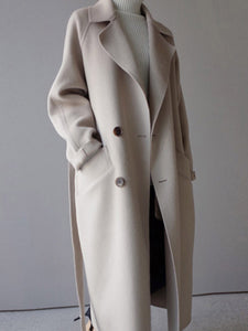 Winter Coat Women Wide Lapel Belt Pocket Wool Blend Coat Oversize Long Trench Coat Outwear Wool Coat Women