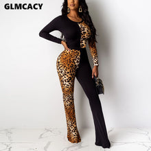 Load image into Gallery viewer, Women Leopard Printed Long Sleeve Bodycon Jumpsuit Wide Leg Stretch Chic Sexy &amp; Club Streetwear Skinny Female Overall

