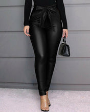 Load image into Gallery viewer, New Women Sexy PU Leather Stretchy Leggings High Waist Bow Lacing Slim Skinny Legging Skinny Ladies Office Long Trousers Casual
