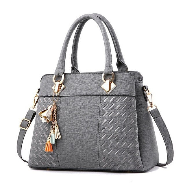 Fashion Women Handbags Tassel PU Leather Totes Bag Top-handle Embroidery Crossbody Bag Shoulder Bag Lady Simple Style Hand Bags