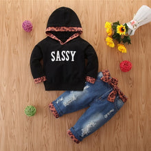 Load image into Gallery viewer, 2019 2PCS Outfit Children Suit Fashion Toddler Kids Girls Clothing Set Hooded Sweatshirts Tops+Jean Denim Pant Leopard Decor D20
